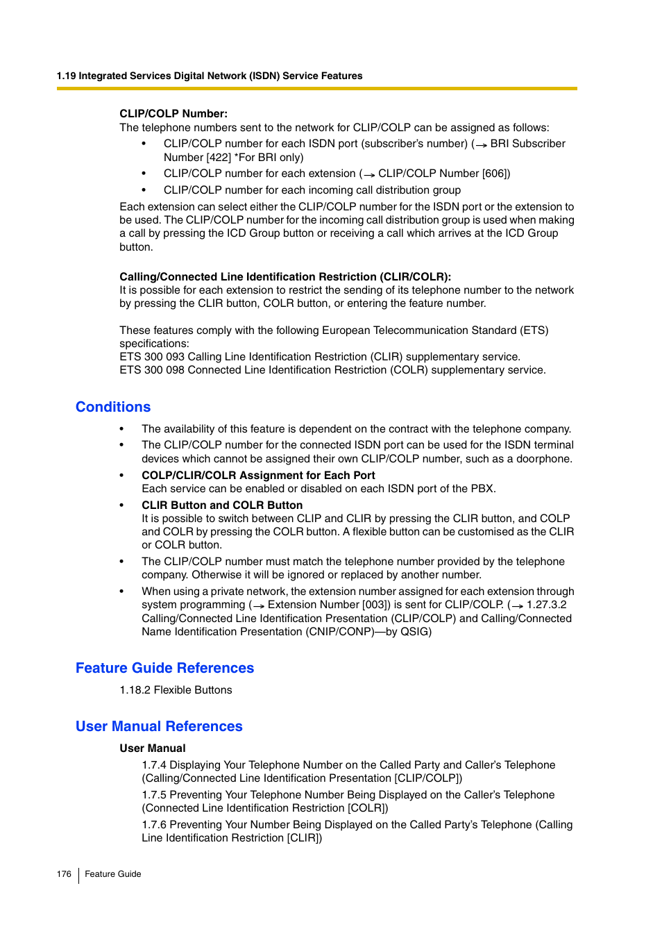 Conditions, Feature guide references, User manual references | Panasonic HYBRID IP-PBX KX-TDA200 User Manual | Page 176 / 358