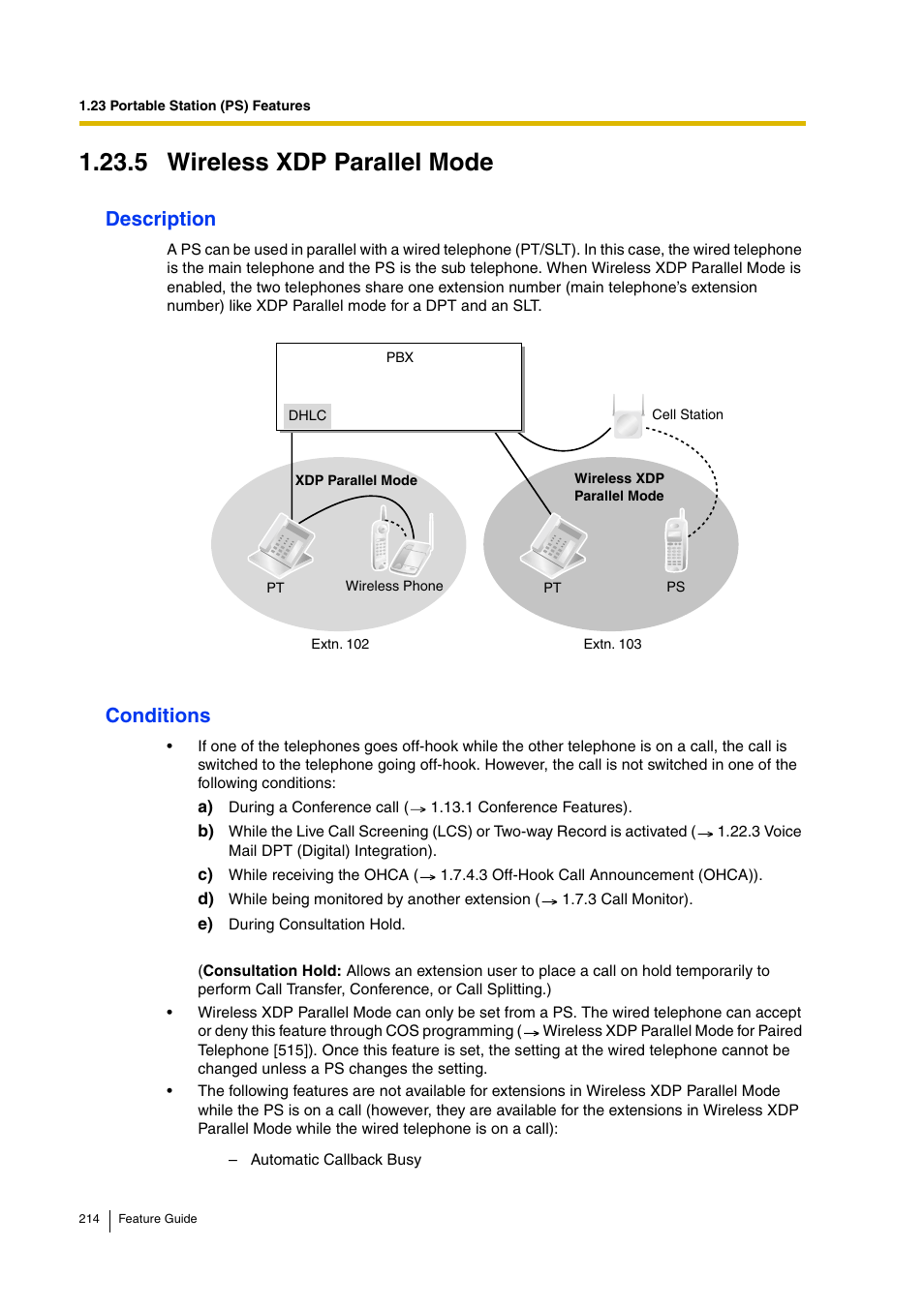 5 wireless xdp parallel mode, 5 wireless xdp parallel mode), Description | Conditions | Panasonic HYBRID IP-PBX KX-TDA200 User Manual | Page 214 / 358