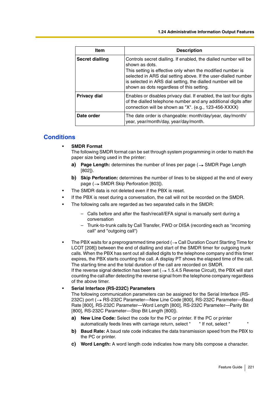 Conditions | Panasonic HYBRID IP-PBX KX-TDA200 User Manual | Page 221 / 358