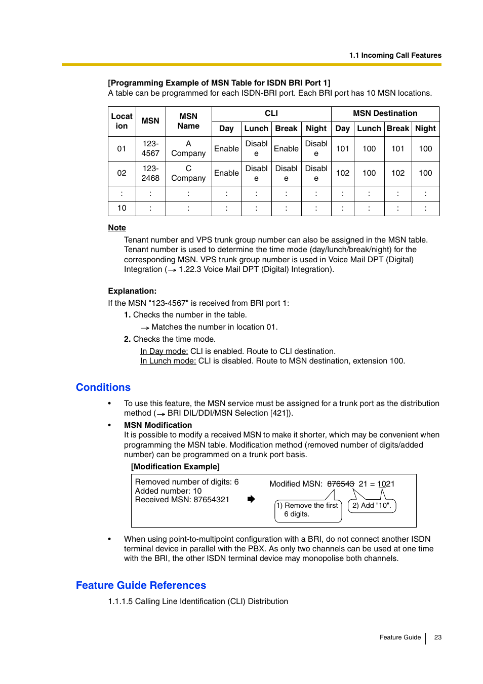 Conditions, Feature guide references | Panasonic HYBRID IP-PBX KX-TDA200 User Manual | Page 23 / 358