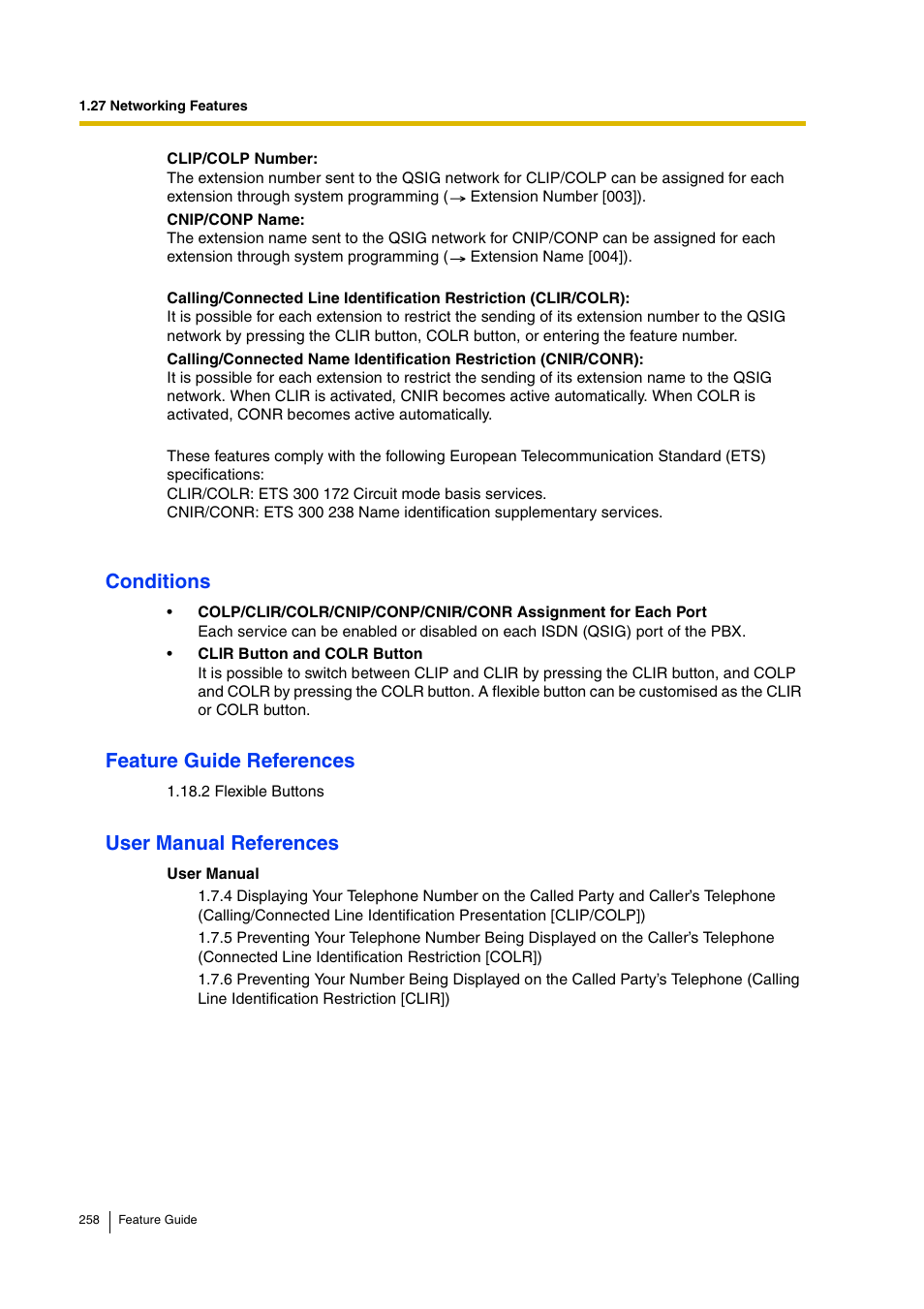 Conditions, Feature guide references, User manual references | Panasonic HYBRID IP-PBX KX-TDA200 User Manual | Page 258 / 358