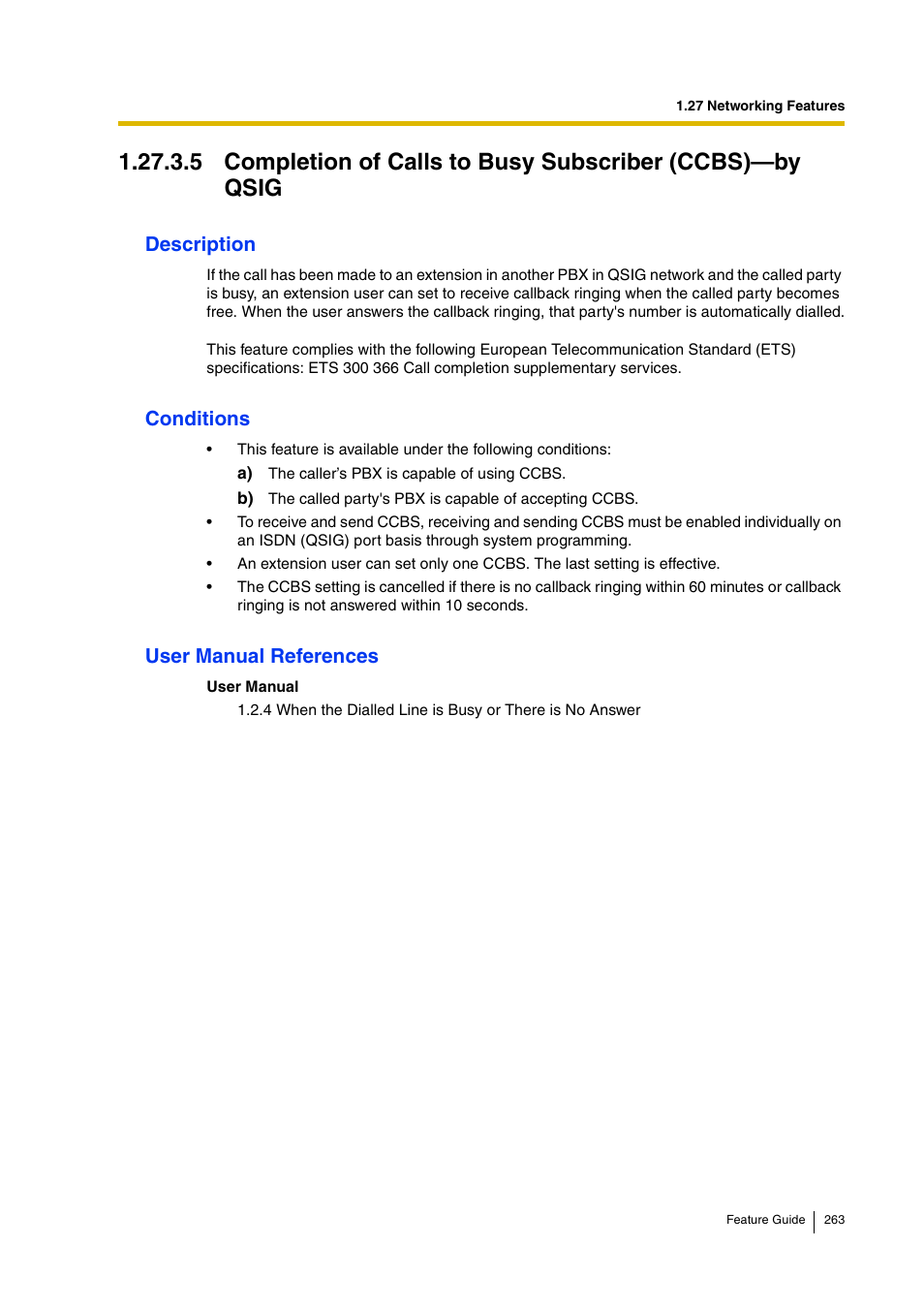 Description, Conditions, User manual references | Panasonic HYBRID IP-PBX KX-TDA200 User Manual | Page 263 / 358