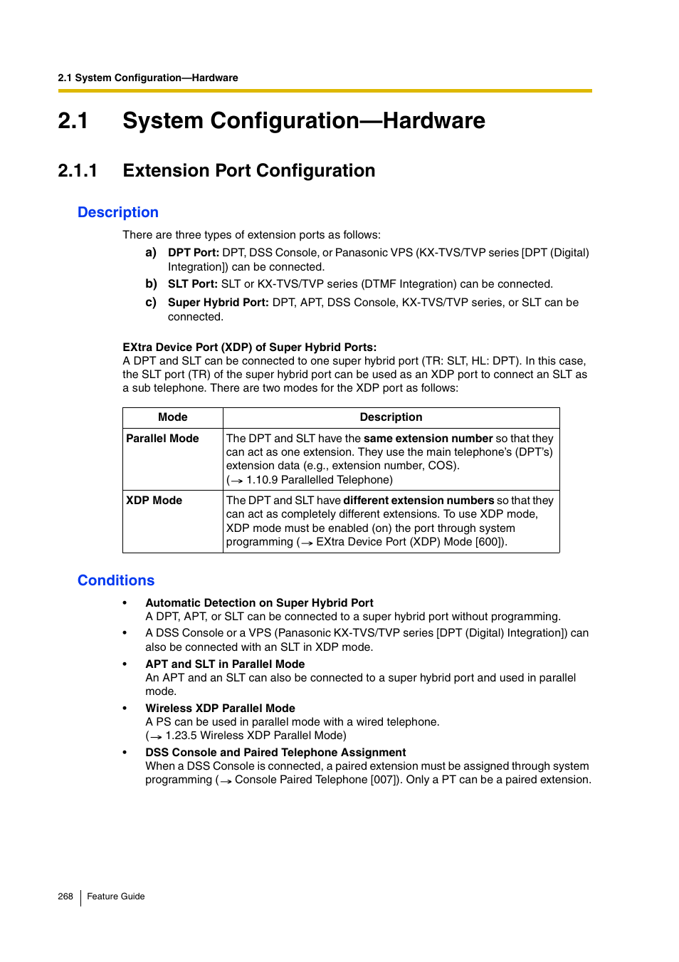 1 system configuration—hardware, 1 extension port configuration | Panasonic HYBRID IP-PBX KX-TDA200 User Manual | Page 268 / 358