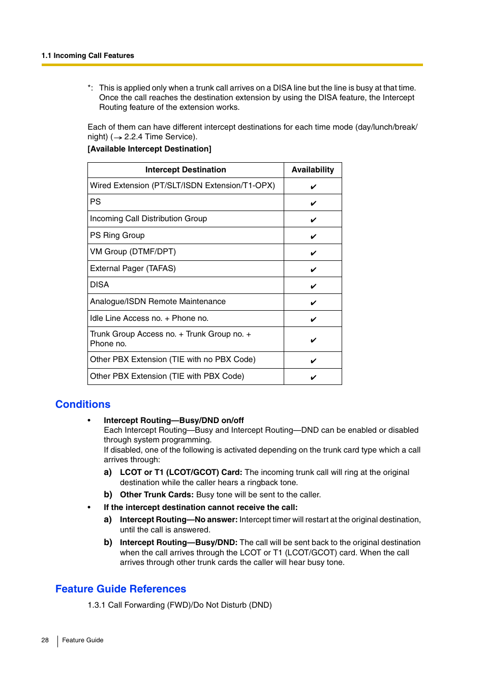 Conditions, Feature guide references | Panasonic HYBRID IP-PBX KX-TDA200 User Manual | Page 28 / 358