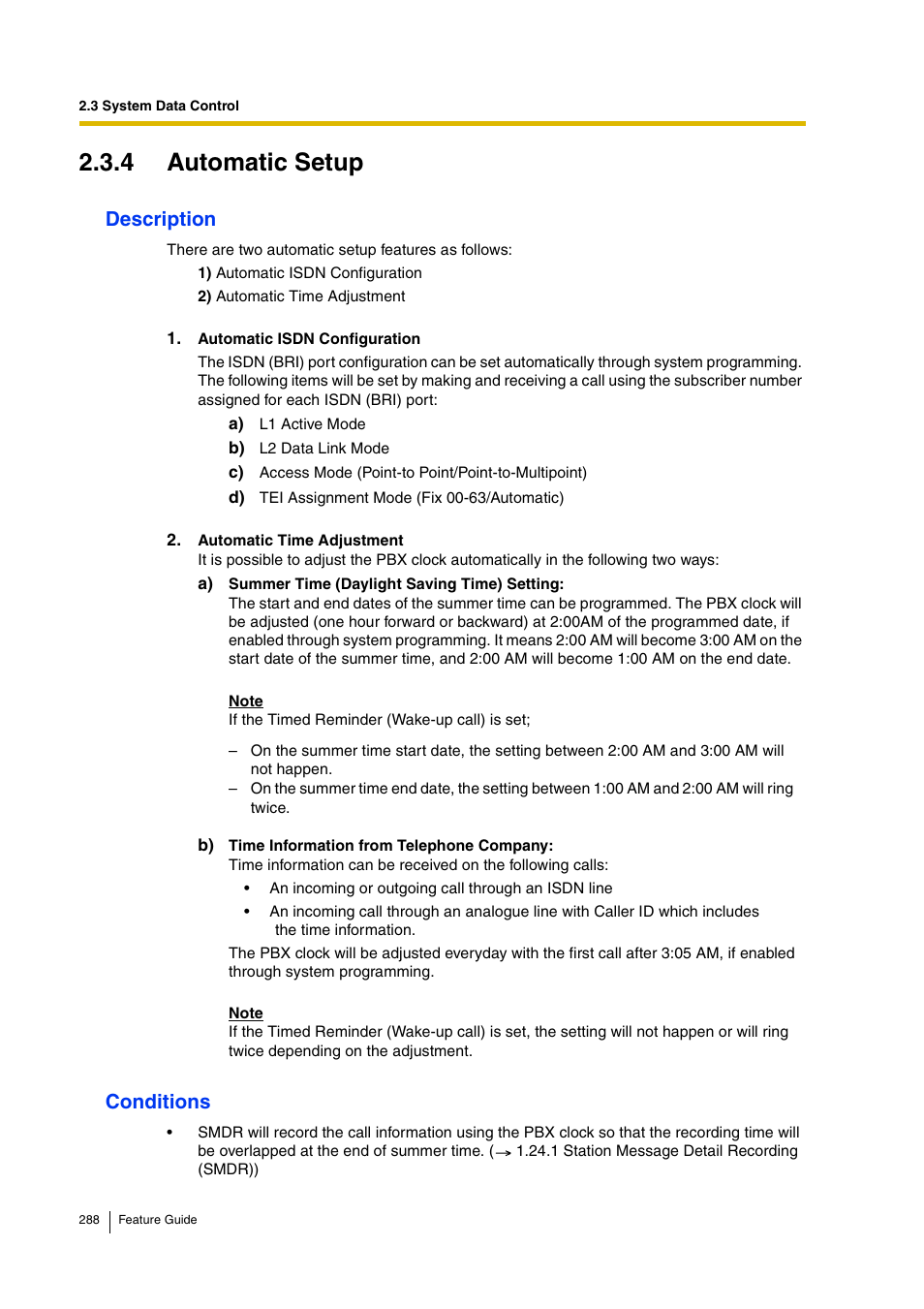 4 automatic setup, Description, Conditions | Panasonic HYBRID IP-PBX KX-TDA200 User Manual | Page 288 / 358