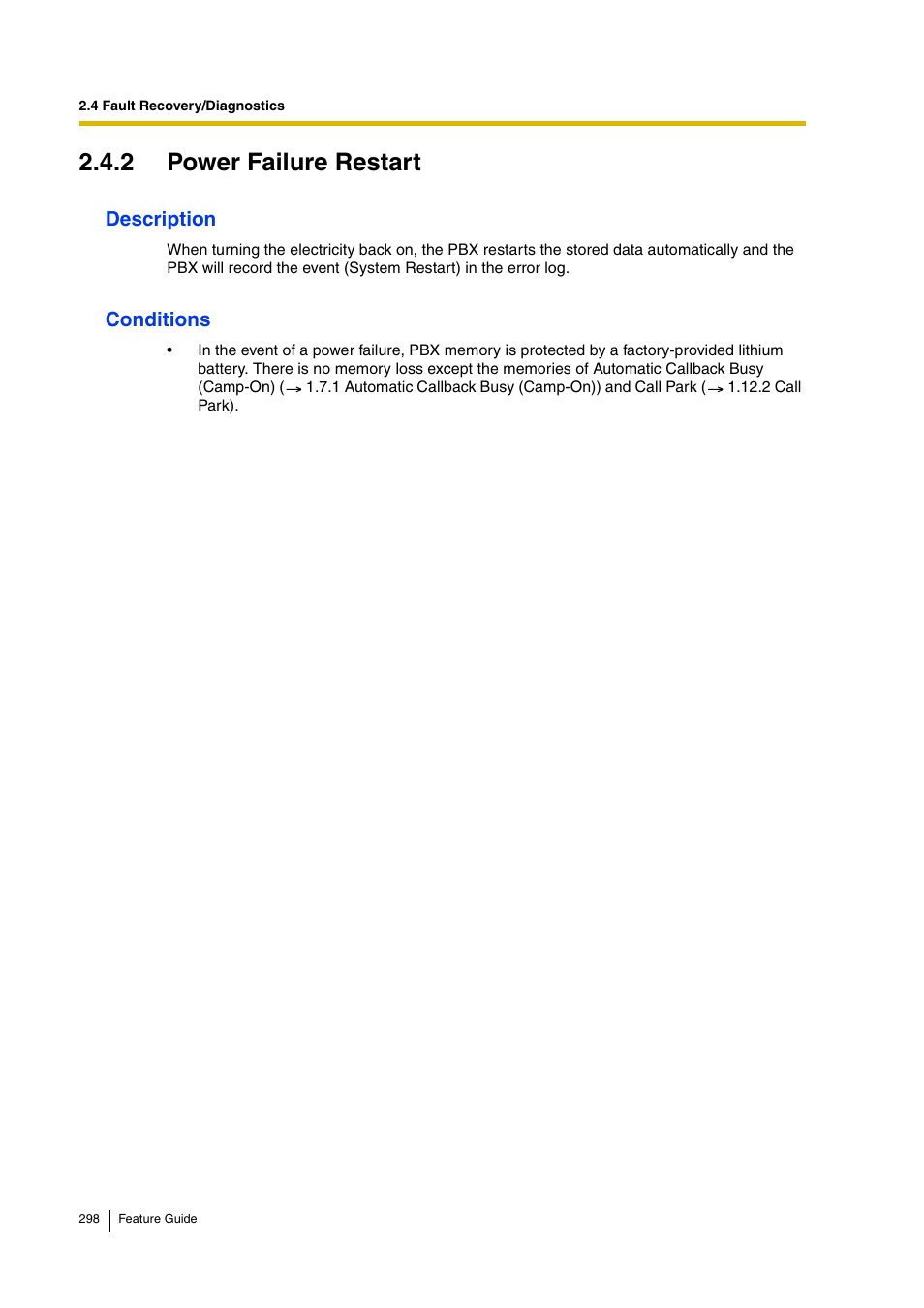 2 power failure restart | Panasonic HYBRID IP-PBX KX-TDA200 User Manual | Page 298 / 358