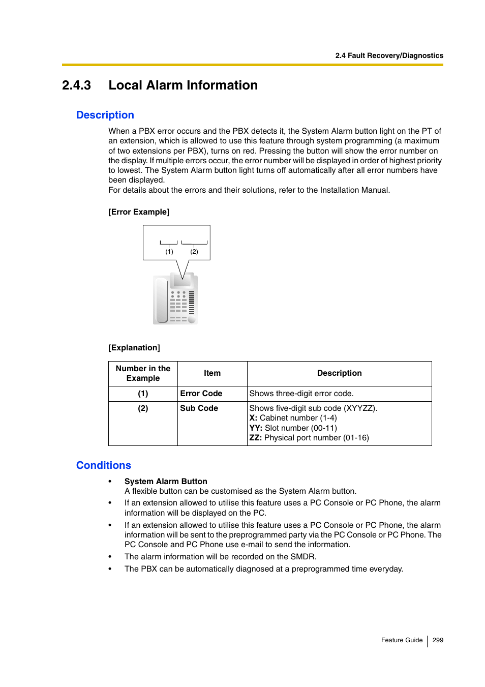 3 local alarm information, Description, Conditions | Panasonic HYBRID IP-PBX KX-TDA200 User Manual | Page 299 / 358