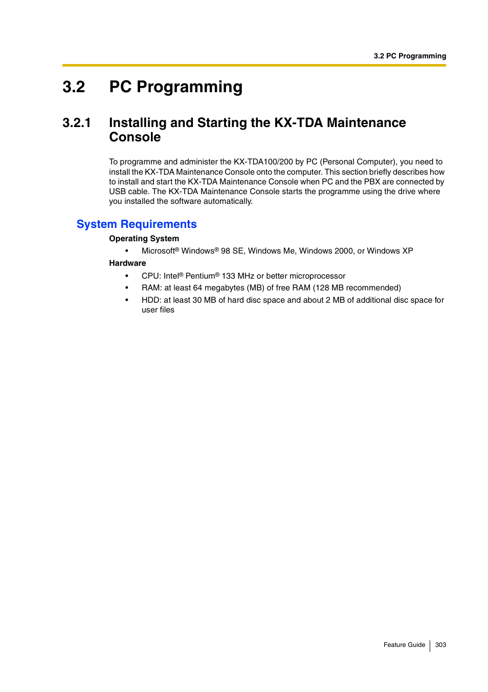 2 pc programming, System requirements | Panasonic HYBRID IP-PBX KX-TDA200 User Manual | Page 303 / 358