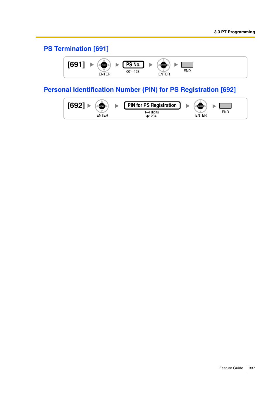 Ps termination [691, Personal identification, Number (pin) for ps registration [692 | Termination [691, Ps no, Pin for ps registration | Panasonic HYBRID IP-PBX KX-TDA200 User Manual | Page 337 / 358