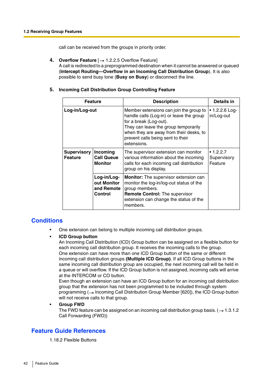 Conditions, Feature guide references | Panasonic HYBRID IP-PBX KX-TDA200 User Manual | Page 42 / 358