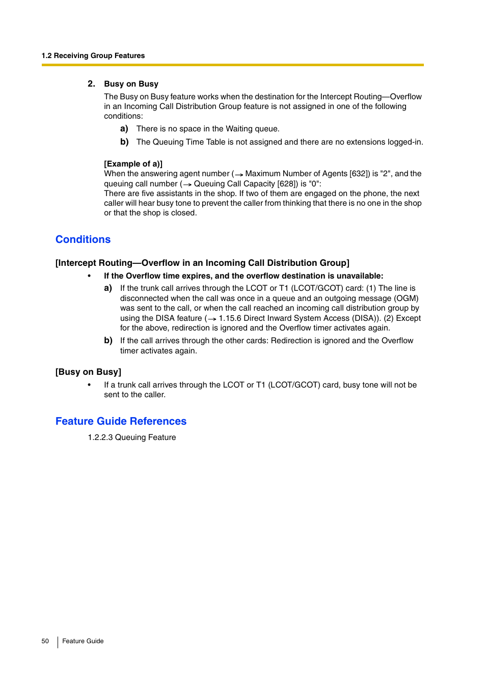 Conditions, Feature guide references | Panasonic HYBRID IP-PBX KX-TDA200 User Manual | Page 50 / 358