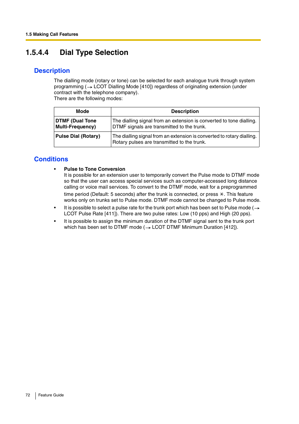 4 dial type selection, Description, Conditions | Panasonic HYBRID IP-PBX KX-TDA200 User Manual | Page 72 / 358