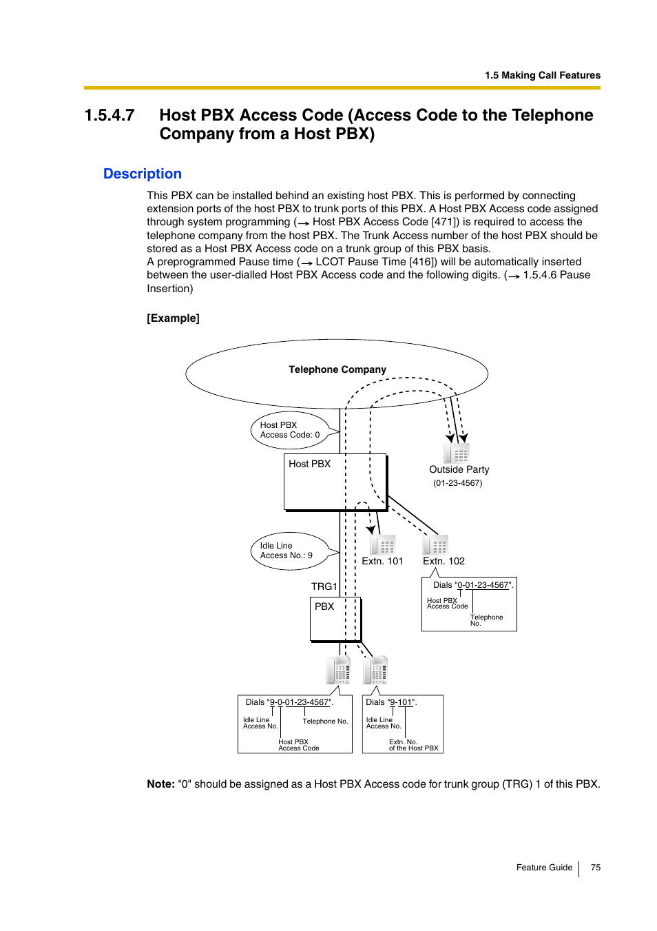 7 host pbx access code (access code to the, Telephone company from a host pbx), Description | Panasonic HYBRID IP-PBX KX-TDA200 User Manual | Page 75 / 358