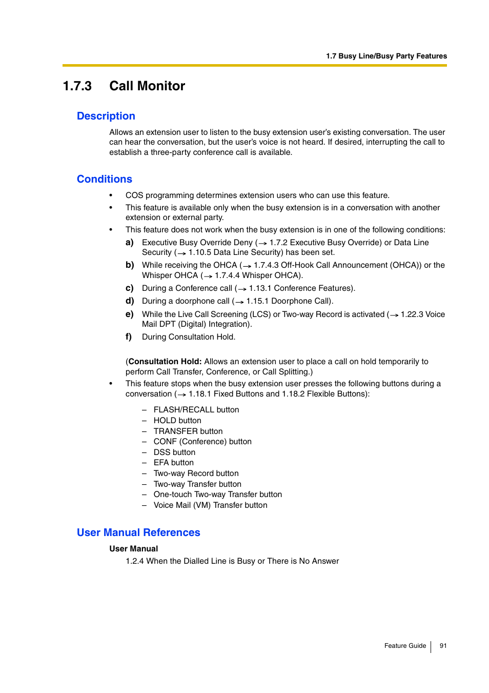 3 call monitor, Description, Conditions | User manual references | Panasonic HYBRID IP-PBX KX-TDA200 User Manual | Page 91 / 358