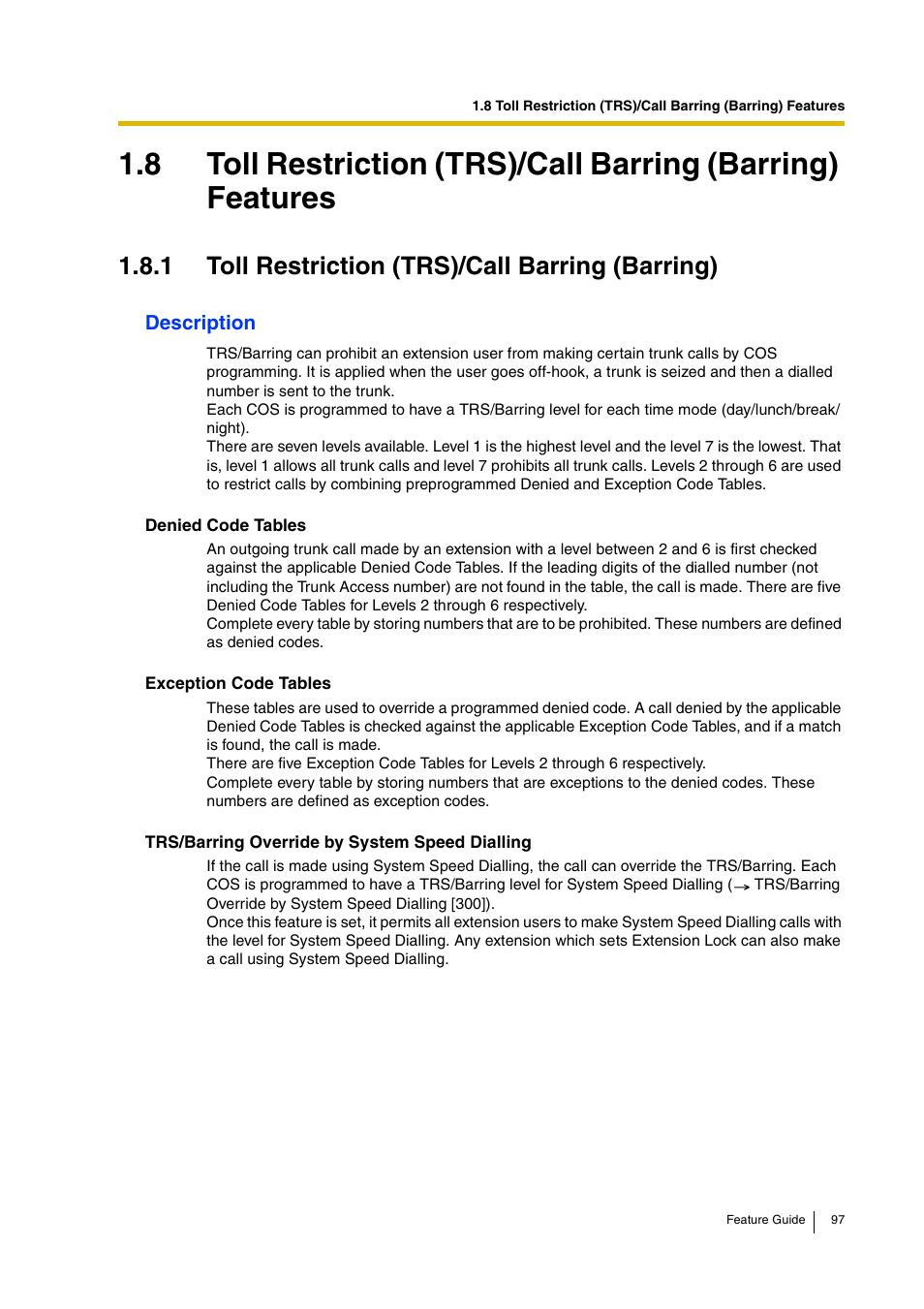 1 toll restriction (trs)/call barring (barring), 1 toll restriction (trs)/call barring (barring)), 1 toll restriction (trs)/call | Barring (barring)) | Panasonic HYBRID IP-PBX KX-TDA200 User Manual | Page 97 / 358