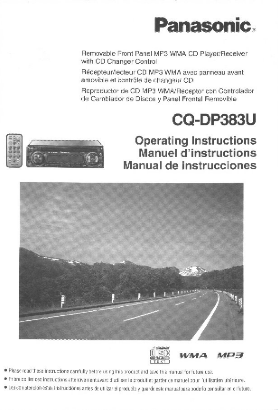 Panasonic Removable Front Panel MP3 WMA CD Player/Receiver with CD Changer Control CQ-DP383U User Manual | 124 pages