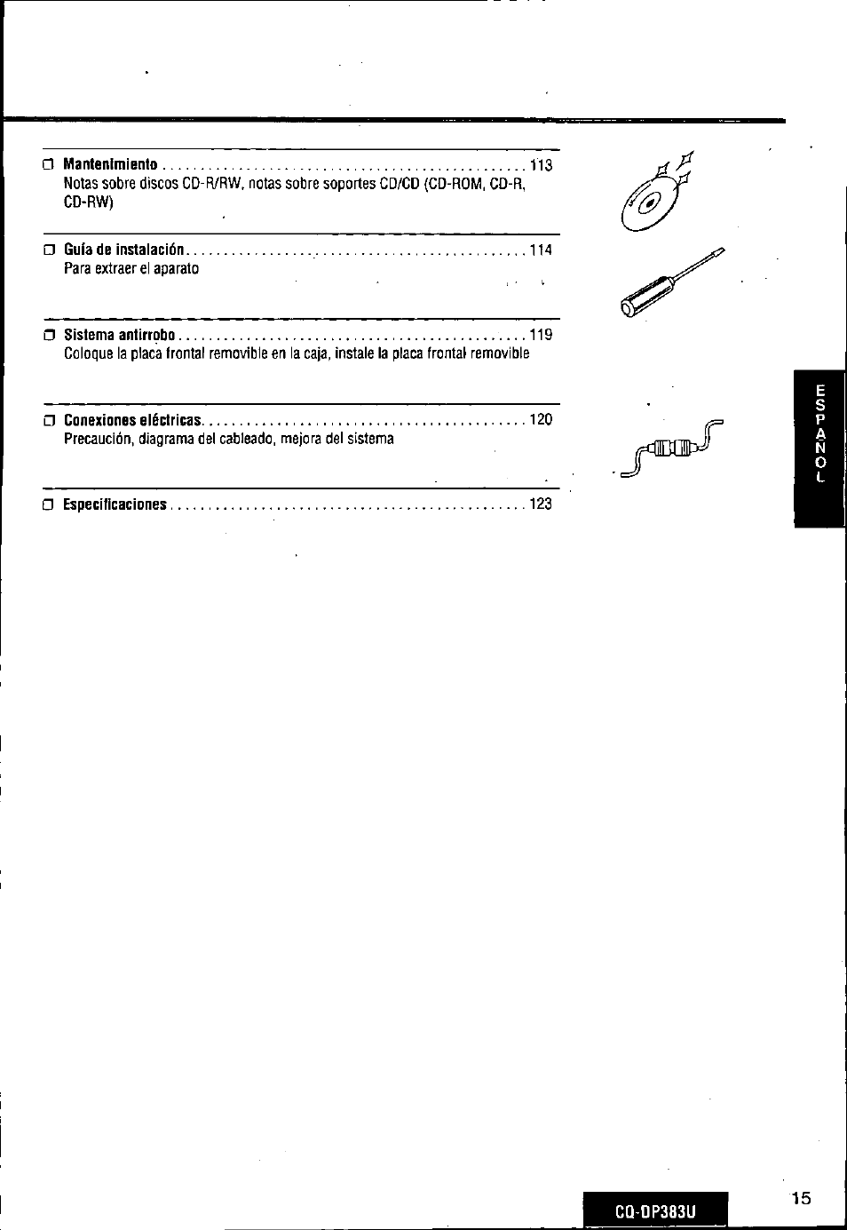 Panasonic Removable Front Panel MP3 WMA CD Player/Receiver with CD Changer Control CQ-DP383U User Manual | Page 15 / 124