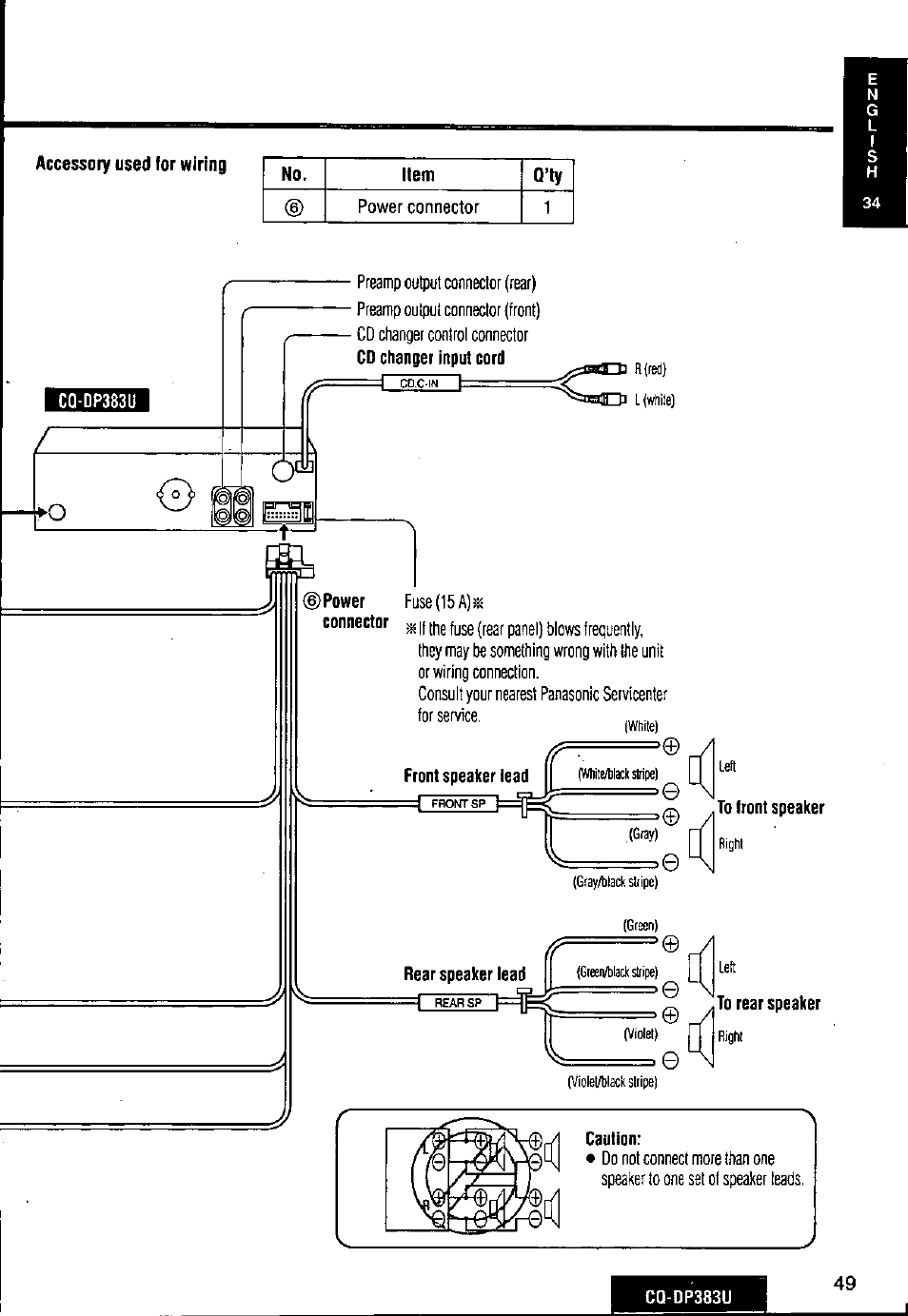 Panasonic Removable Front Panel MP3 WMA CD Player/Receiver with CD Changer Control CQ-DP383U User Manual | Page 49 / 124