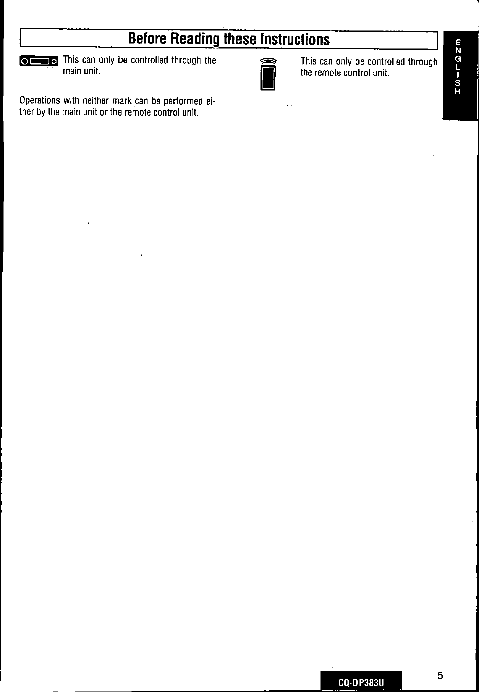 Panasonic Removable Front Panel MP3 WMA CD Player/Receiver with CD Changer Control CQ-DP383U User Manual | Page 5 / 124