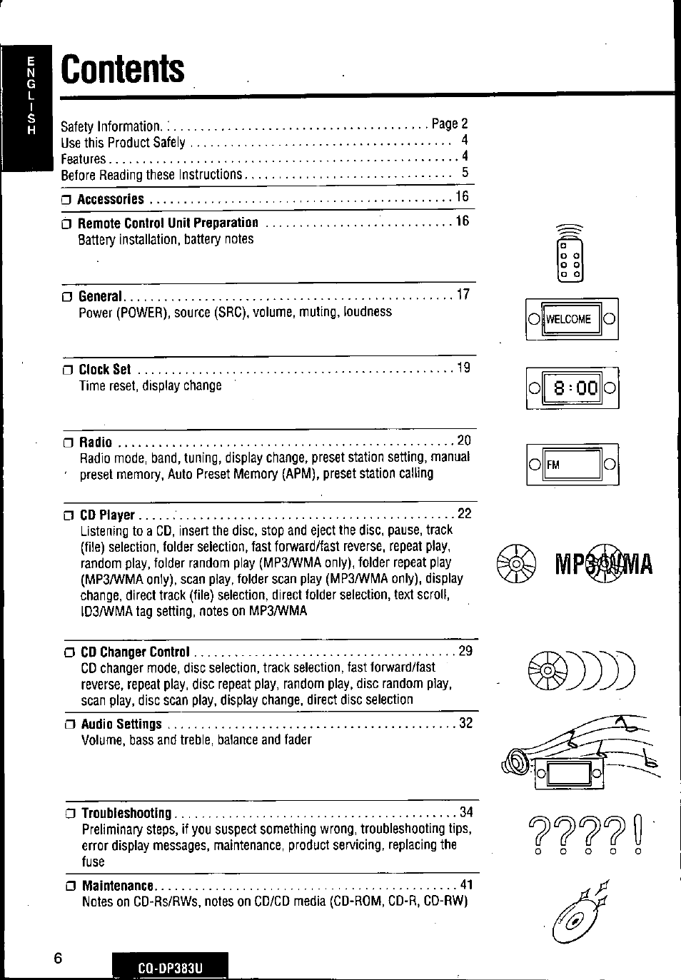 Panasonic Removable Front Panel MP3 WMA CD Player/Receiver with CD Changer Control CQ-DP383U User Manual | Page 6 / 124