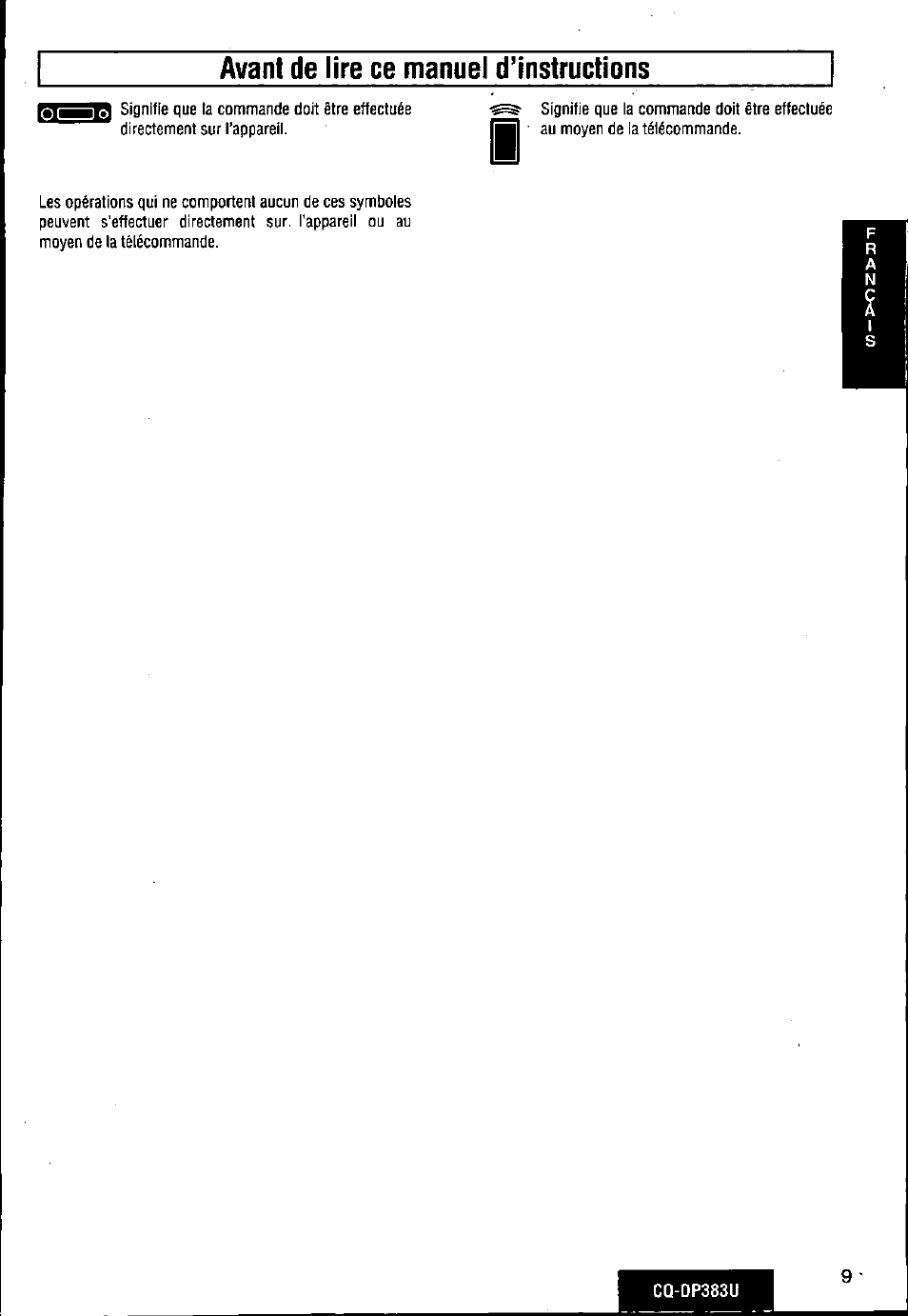 Panasonic Removable Front Panel MP3 WMA CD Player/Receiver with CD Changer Control CQ-DP383U User Manual | Page 9 / 124