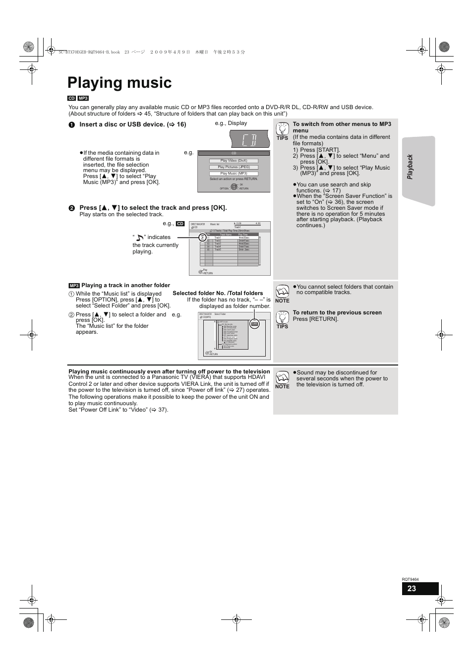 Playing music, Playback | Panasonic SC-BTX70  EN User Manual | Page 23 / 56