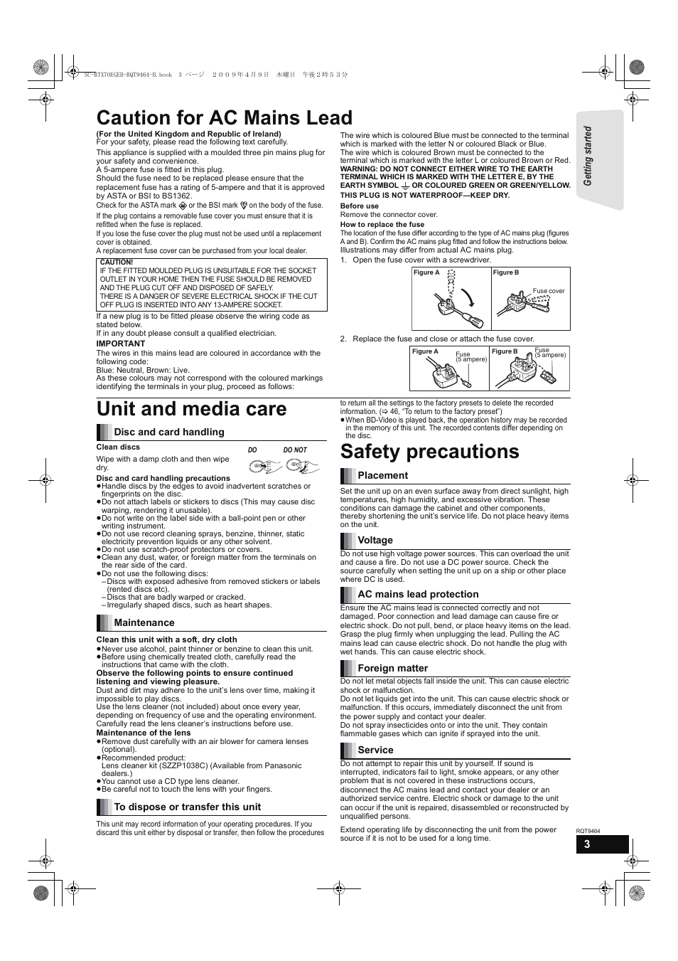 Caution for ac mains lead, Unit and media care, Safety precautions | Panasonic SC-BTX70  EN User Manual | Page 3 / 56
