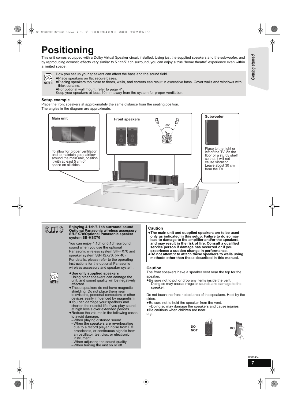 Positioning | Panasonic SC-BTX70  EN User Manual | Page 7 / 56