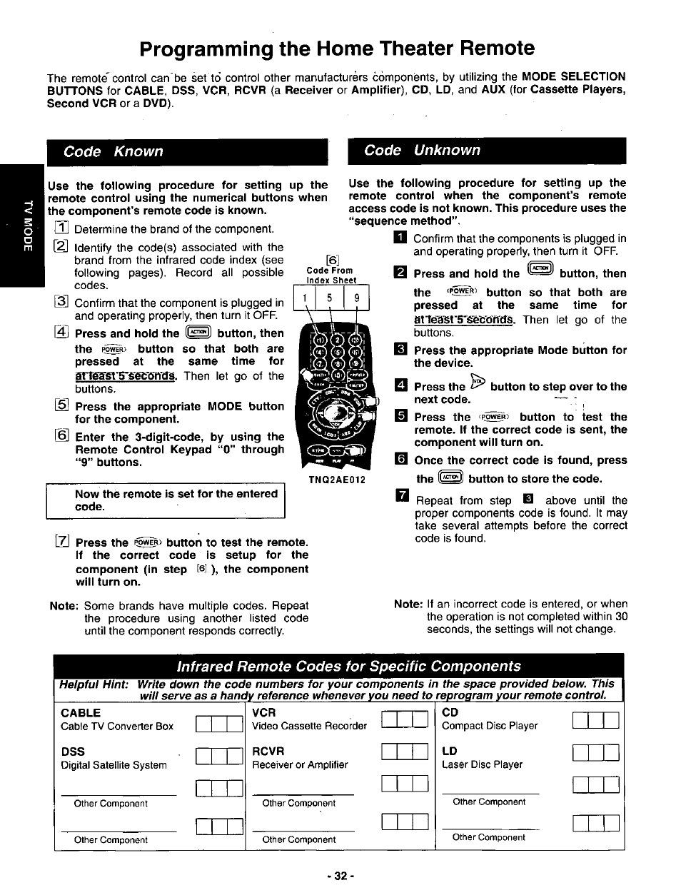 Programming the home theater remote, Uu u | Panasonic SVGA Monitor/Receiver CT-36DV60 User Manual | Page 33 / 53