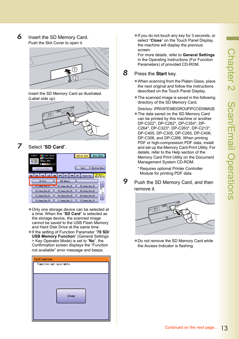 Chapter 2 sc an/email operations | Panasonic DP-C306 User Manual | Page 13 / 74