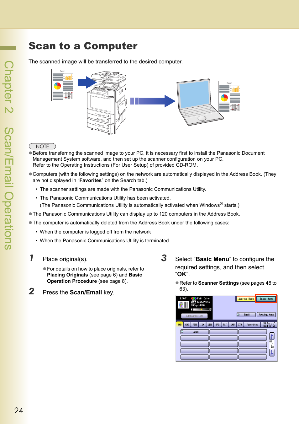Scan to a computer, Chapter 2 sc an/email operations | Panasonic DP-C306 User Manual | Page 24 / 74