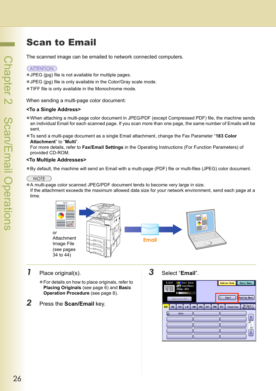 Scan to email, Chapter 2 sc an/email operations | Panasonic DP-C306 User Manual | Page 26 / 74