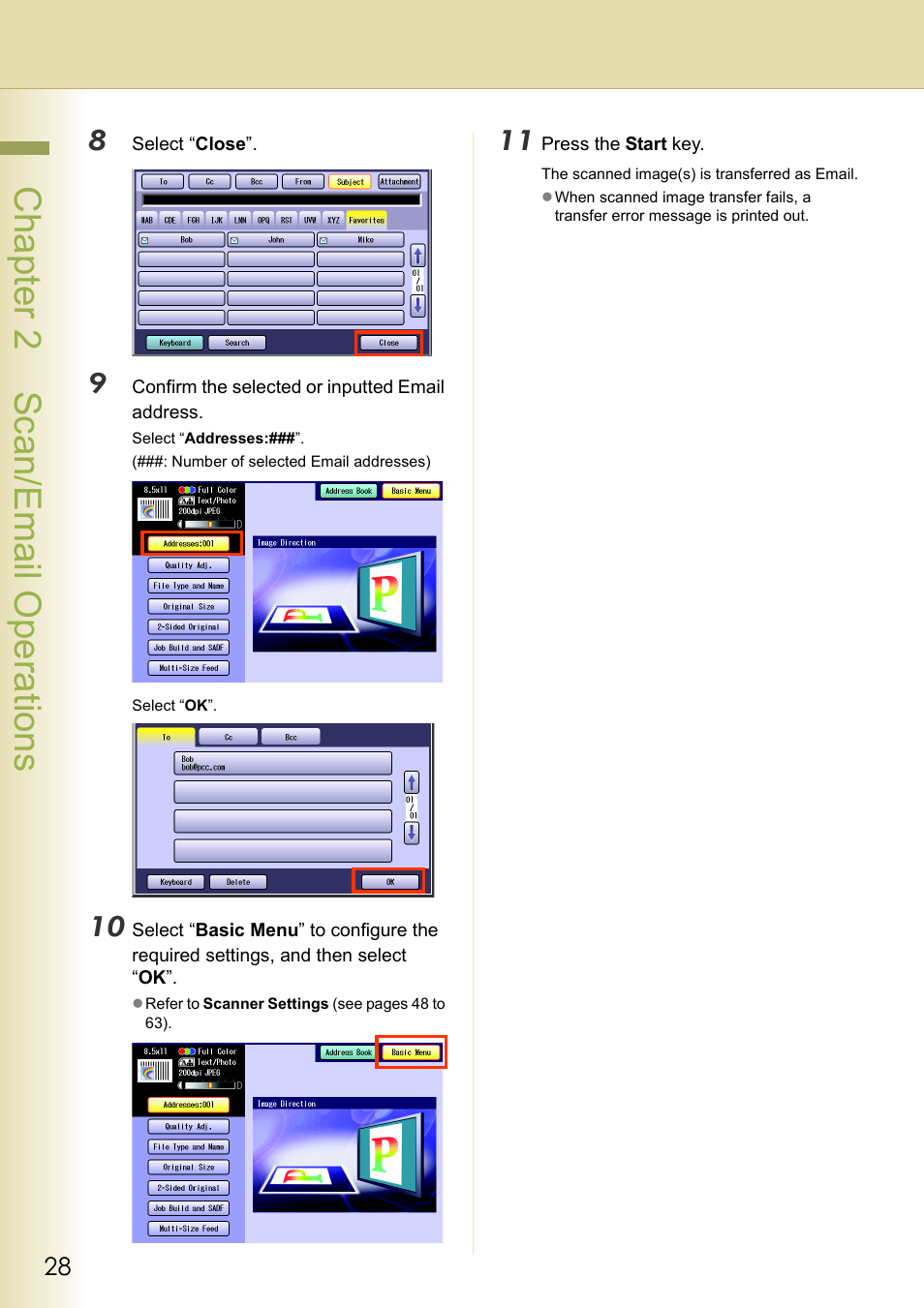 Chapter 2 sc an/email operations | Panasonic DP-C306 User Manual | Page 28 / 74