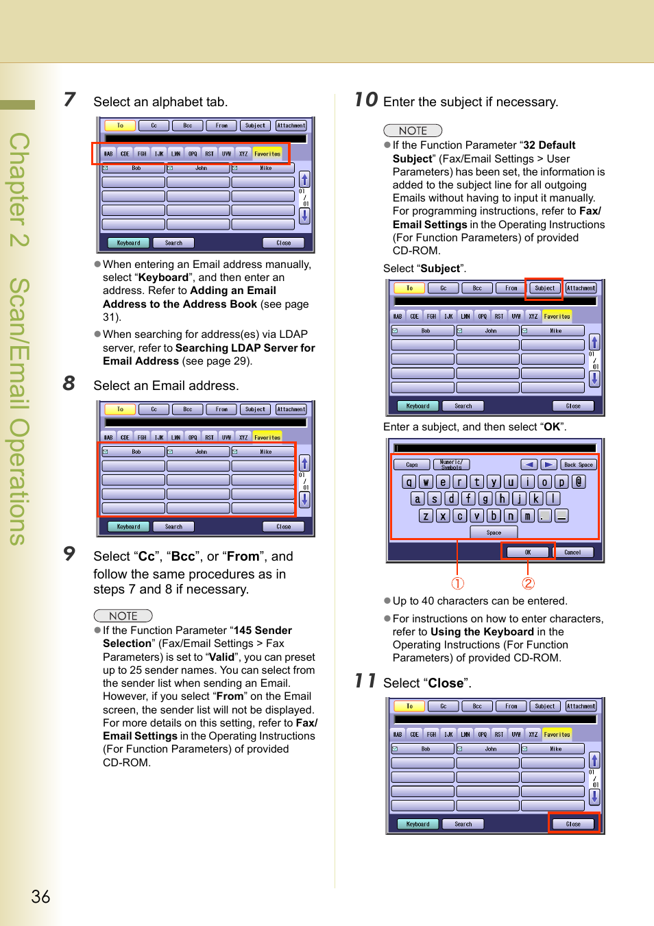 Chapter 2 sc an/email operations | Panasonic DP-C306 User Manual | Page 36 / 74