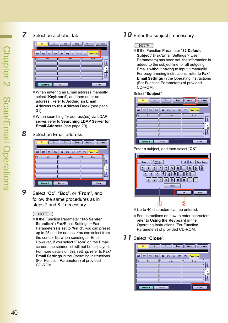 Chapter 2 sc an/email operations | Panasonic DP-C306 User Manual | Page 40 / 74