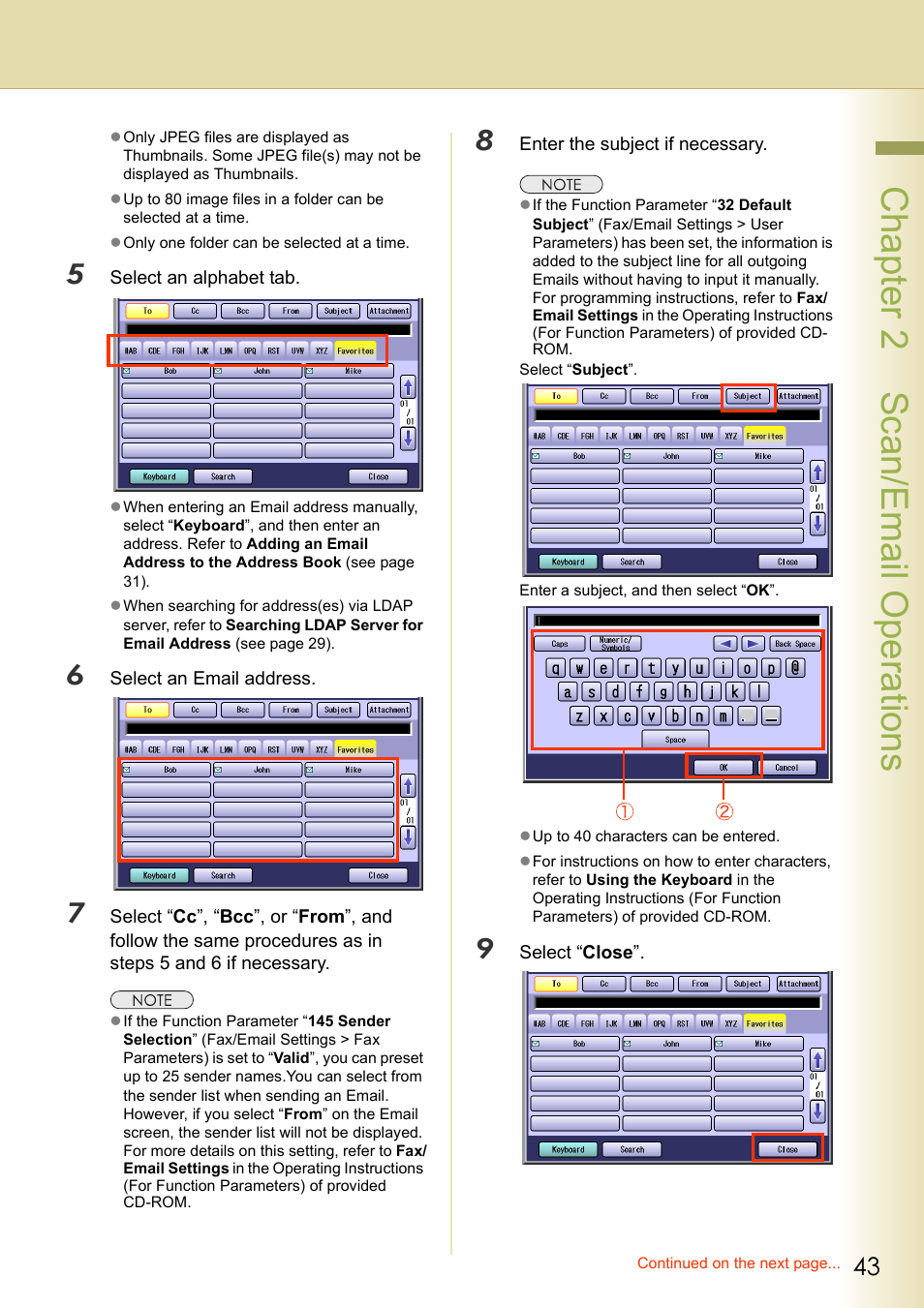 Chapter 2 sc an/email operations | Panasonic DP-C306 User Manual | Page 43 / 74