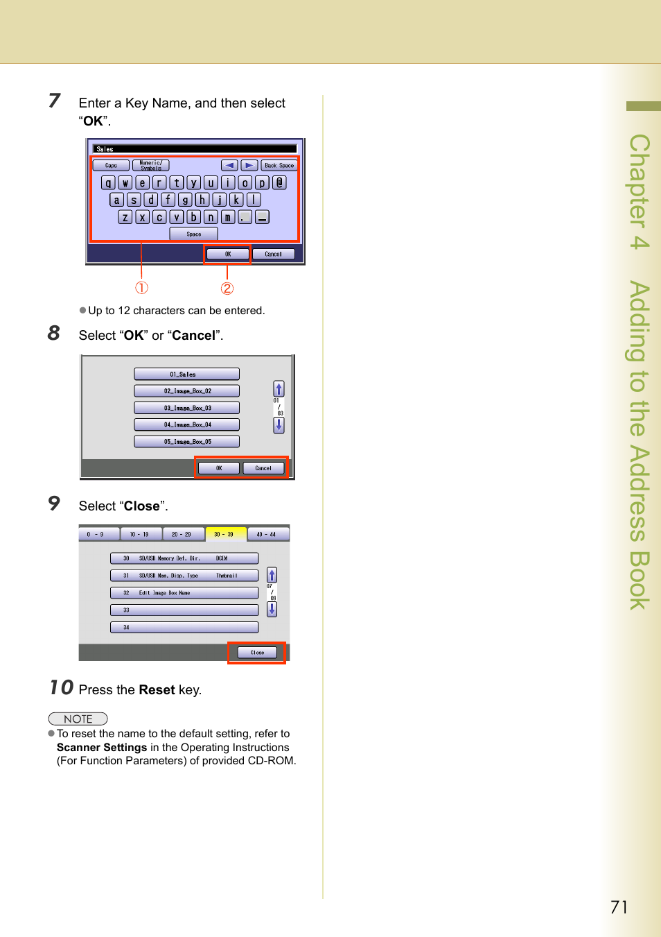 Chapter 4 addi ng to the address book | Panasonic DP-C306 User Manual | Page 71 / 74