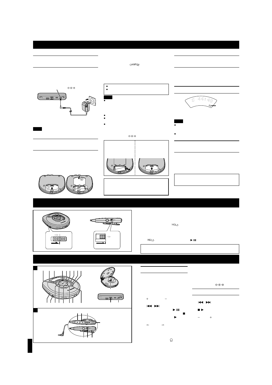 Power supply preparations, Hold function, Location of controls | Dc in 4.5 v, Open hold, Hold, Using the ac adaptor (not included), Battery indicator, Using the car adaptor (not included), Using rechargeable batteries (not included) | Panasonic SL-MP353J User Manual | Page 2 / 8