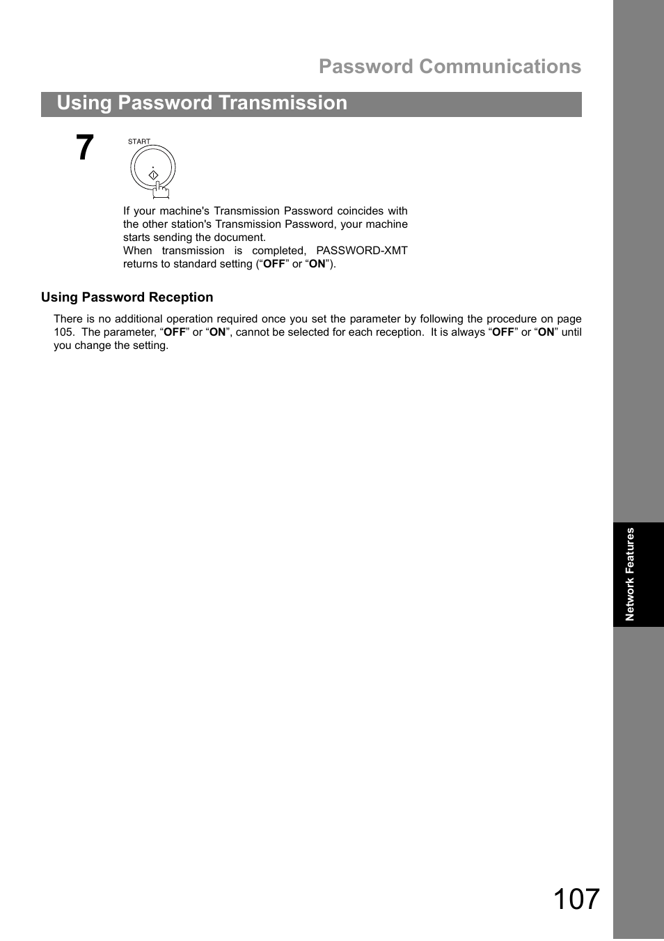 Password communications, Using password transmission | Panasonic DIGITAL IMAGING SYSTEM DP-1810F User Manual | Page 107 / 155