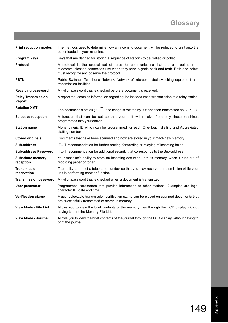 Glossary | Panasonic DIGITAL IMAGING SYSTEM DP-1810F User Manual | Page 149 / 155