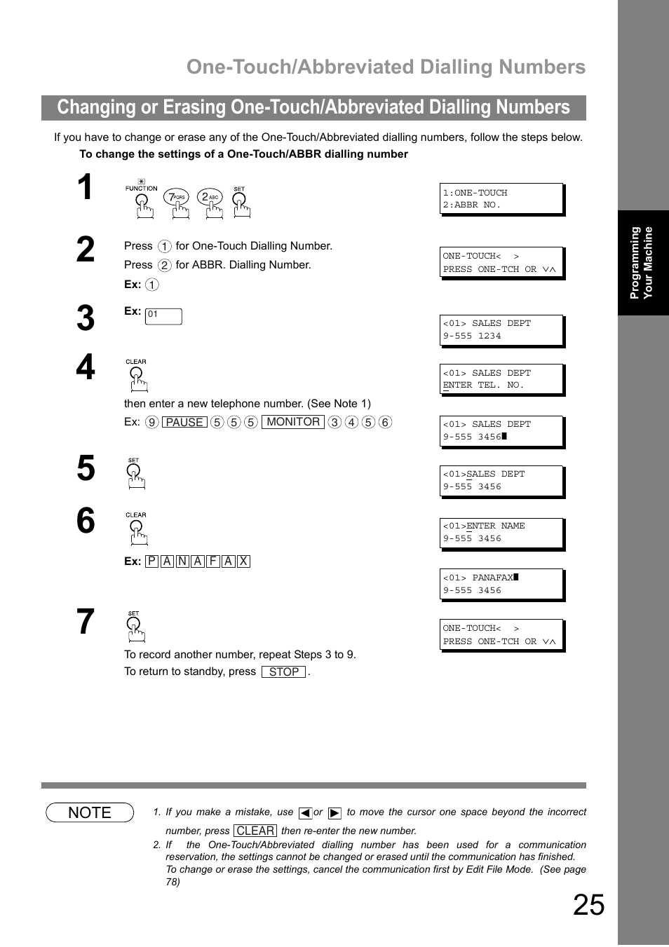 One-touch/abbreviated dialling numbers | Panasonic DIGITAL IMAGING SYSTEM DP-1810F User Manual | Page 25 / 155