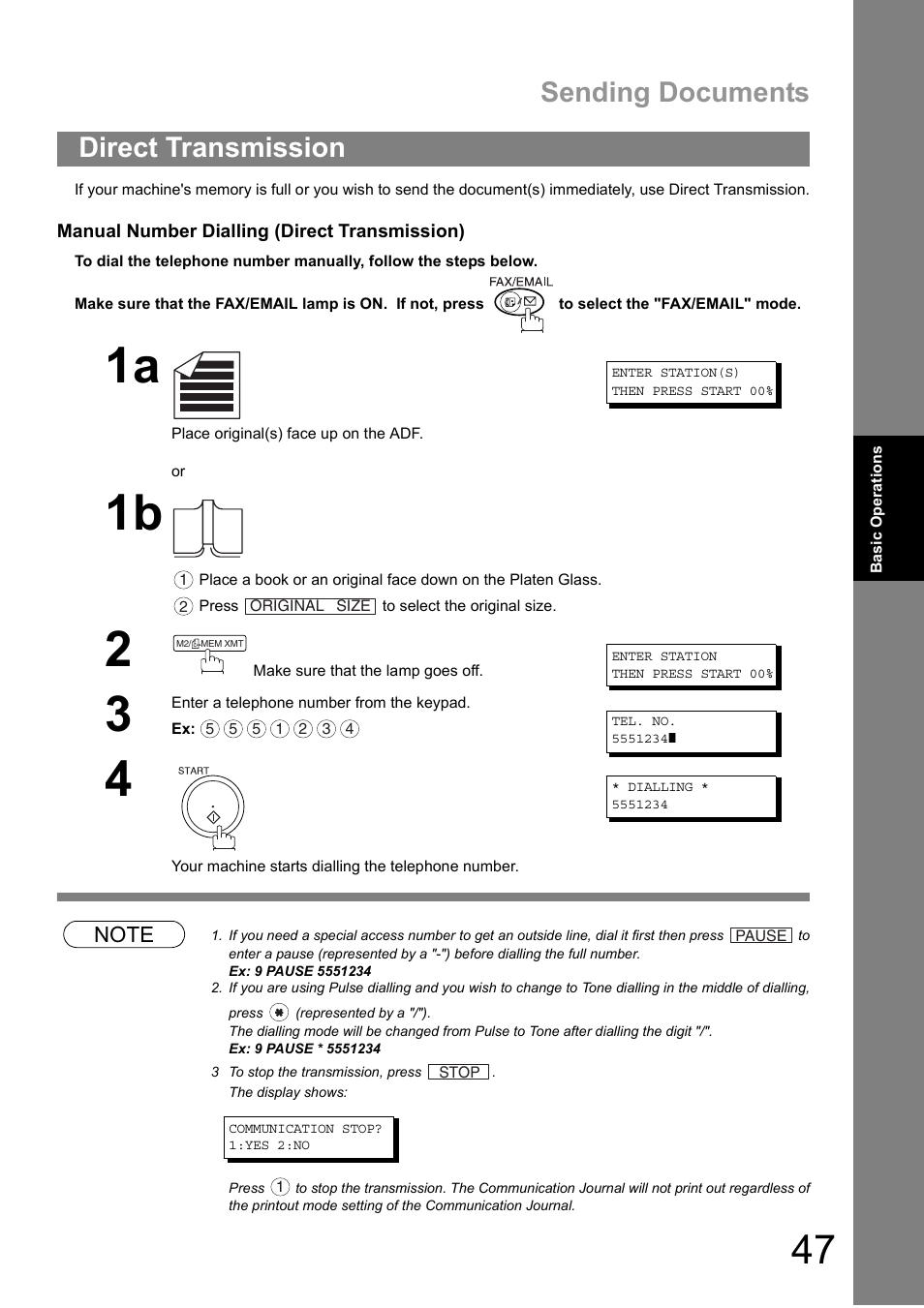 Direct transmission, Sending documents | Panasonic DIGITAL IMAGING SYSTEM DP-1810F User Manual | Page 47 / 155