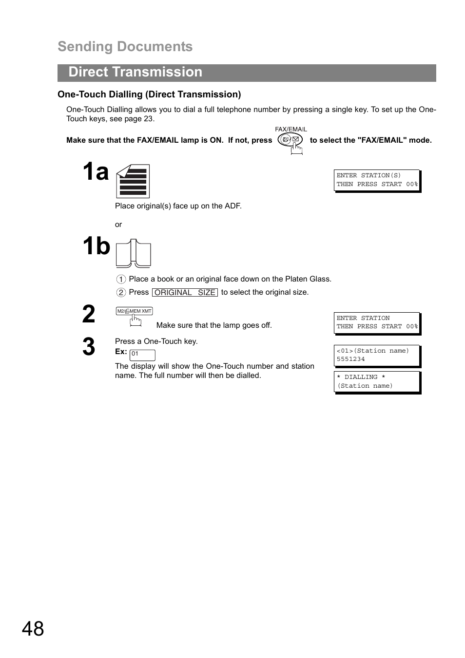 Sending documents, Direct transmission | Panasonic DIGITAL IMAGING SYSTEM DP-1810F User Manual | Page 48 / 155