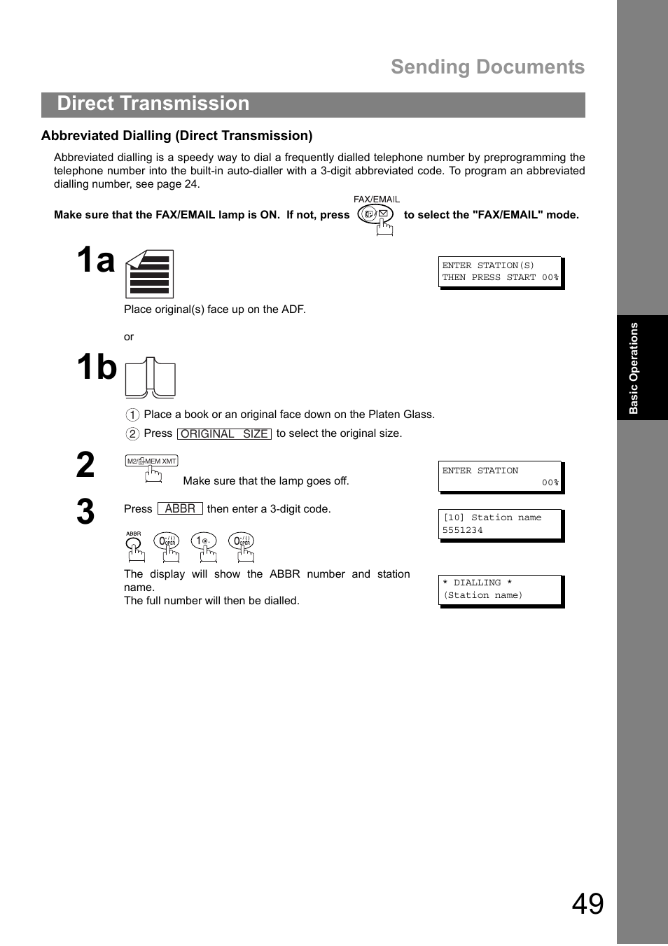 Sending documents, Direct transmission | Panasonic DIGITAL IMAGING SYSTEM DP-1810F User Manual | Page 49 / 155