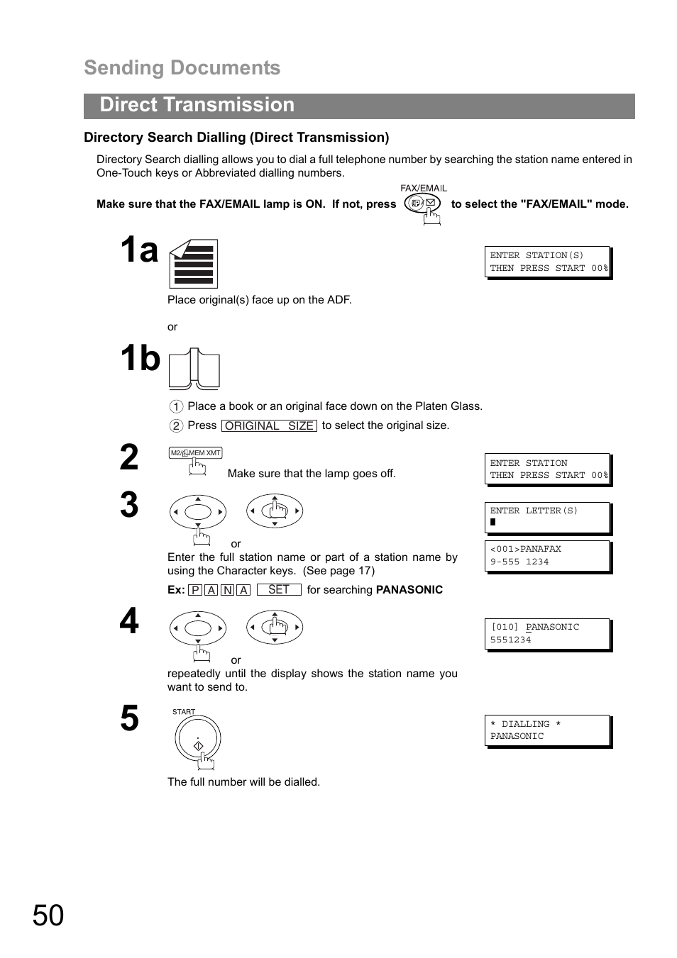 Sending documents, Direct transmission | Panasonic DIGITAL IMAGING SYSTEM DP-1810F User Manual | Page 50 / 155