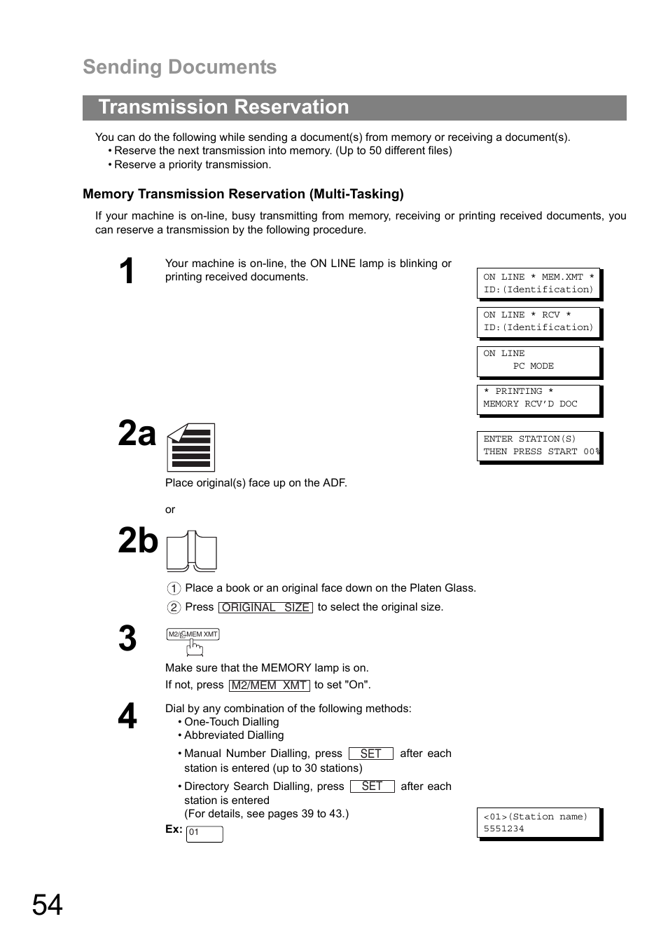 Transmission reservation, Sending documents | Panasonic DIGITAL IMAGING SYSTEM DP-1810F User Manual | Page 54 / 155