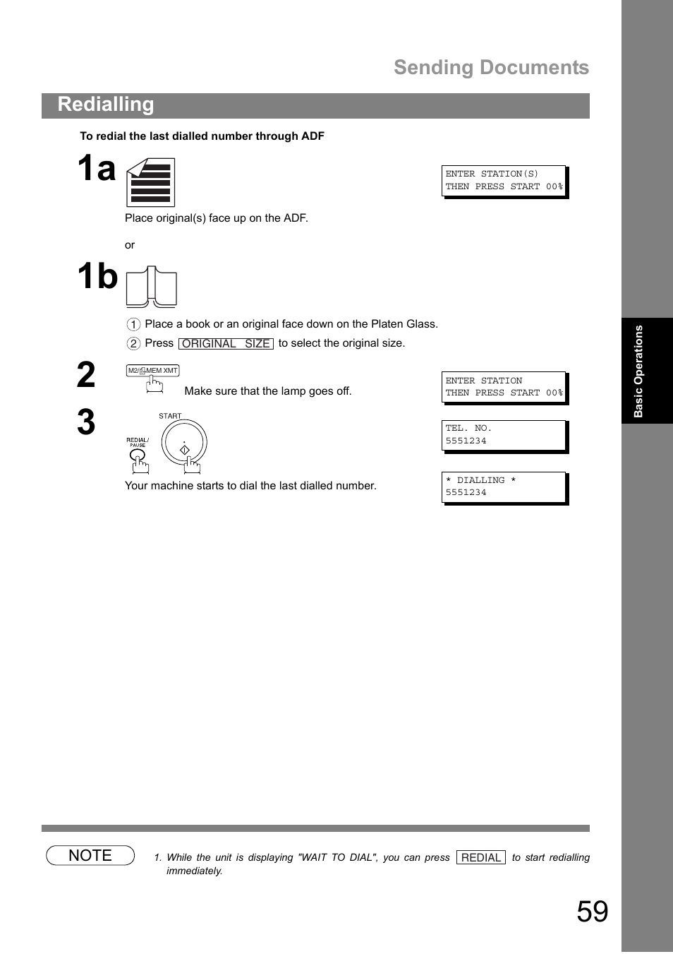 Sending documents, Redialling | Panasonic DIGITAL IMAGING SYSTEM DP-1810F User Manual | Page 59 / 155