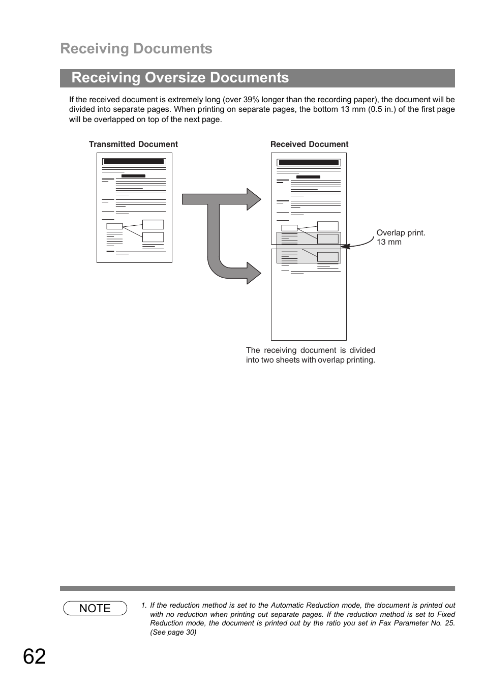 Receiving oversize documents, Receiving documents | Panasonic DIGITAL IMAGING SYSTEM DP-1810F User Manual | Page 62 / 155