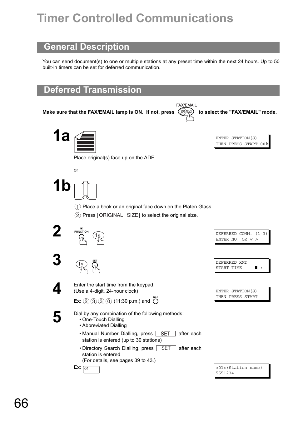 Timer controlled communications, General description, Deferred transmission | General description deferred transmission | Panasonic DIGITAL IMAGING SYSTEM DP-1810F User Manual | Page 66 / 155