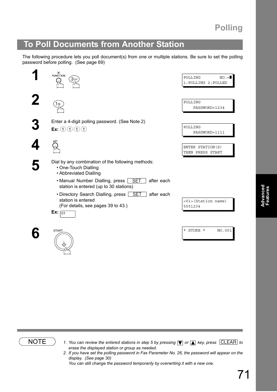 To poll documents from another station, Polling | Panasonic DIGITAL IMAGING SYSTEM DP-1810F User Manual | Page 71 / 155